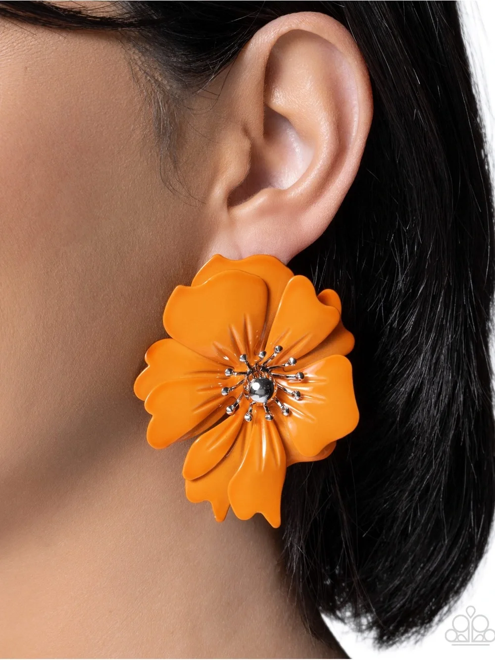 paparazzi Vibrant Orange Floral Clip-On Earrings